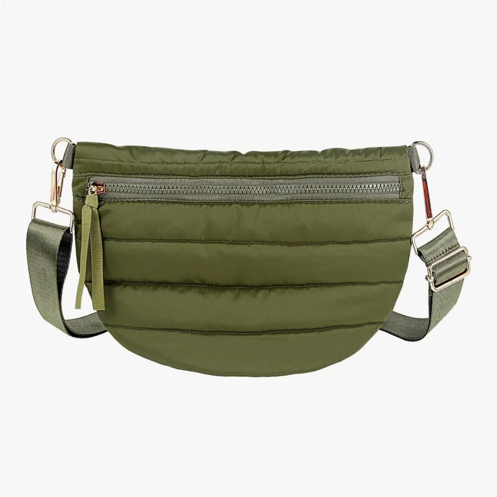 NWOT Puffer Olive Green Quilted Crossbody Bag Adjustable/Interchangeable Strap - Picture 8 of 12